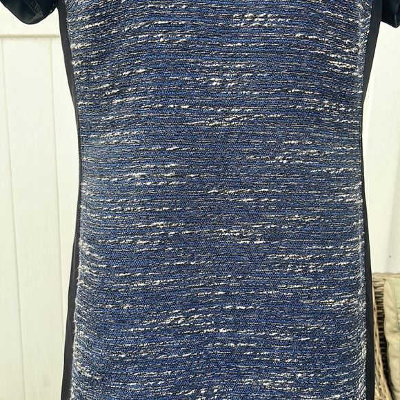 GUC Madewell Shimmer Weave Blue Metallic Black Panel Tweed Shift Dress Size 6 - Picture 7 of 17